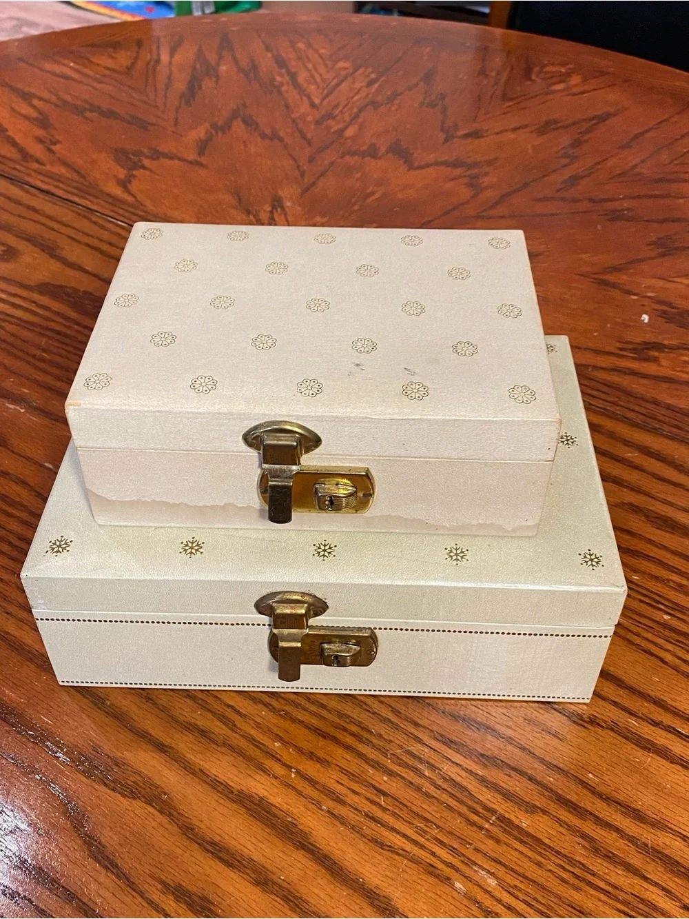 Vintage Jewelry Boxes/Gold Accents/Set of 2/large 1 has hidden compartment